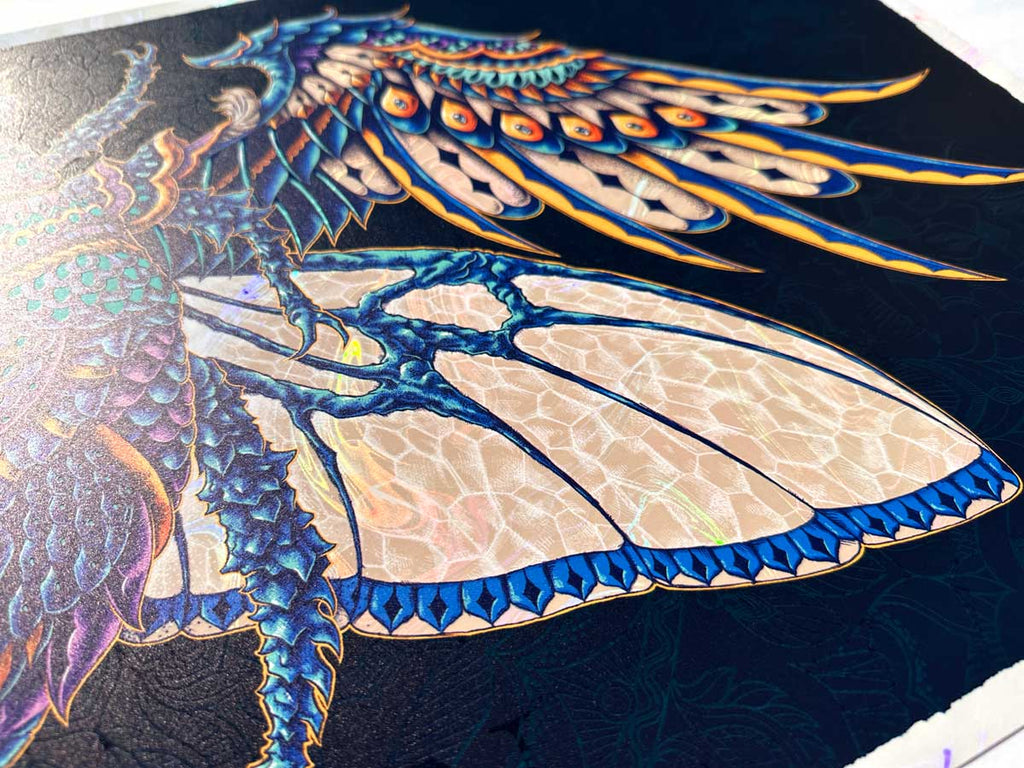 Egyptian Scarab Wings White Rainbow Foil Prints (Edition of 149)