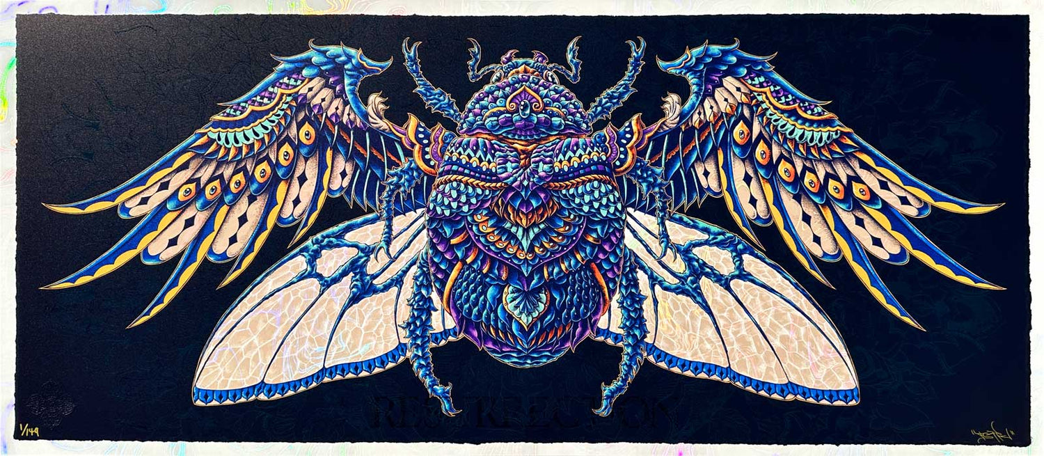 Egyptian Scarab Wings White Rainbow Foil Prints (Edition of 149)