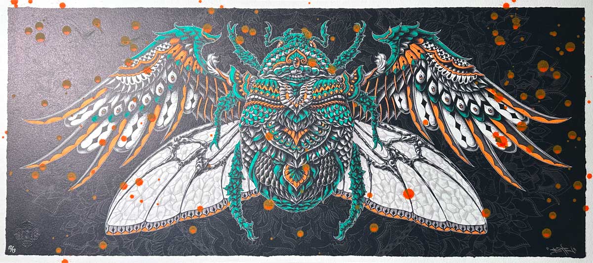 Egyptian Winged Scarab Hand Embellished Print (Edition 10 of 13)