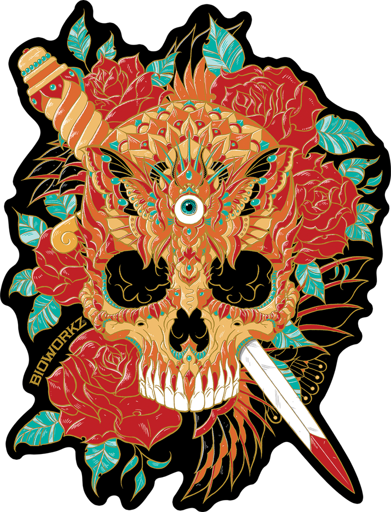 Skull Moth Roses Sticker