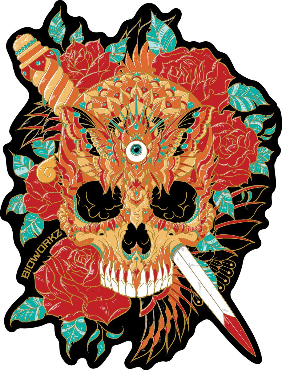 Skull Moth Roses Sticker