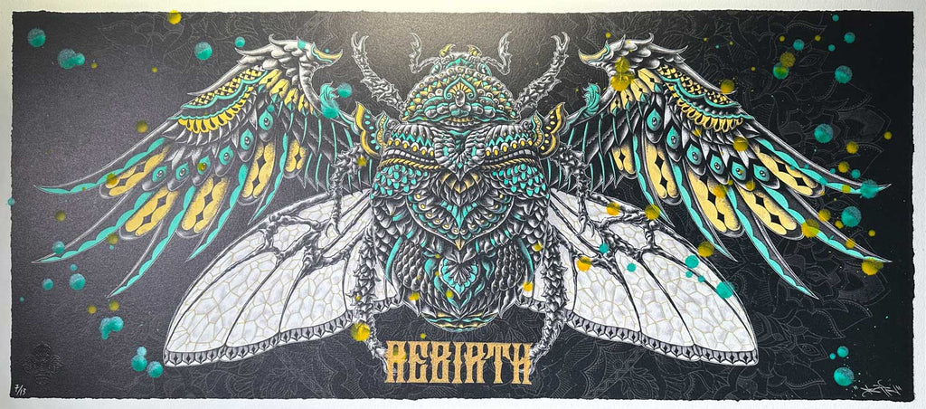 Egyptian Winged Scarab Hand Embellished Print (Edition 7 of 13)