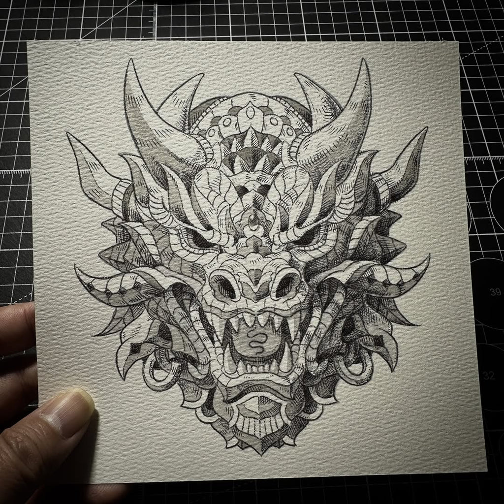 Japenese Demon Mask 9.0 (Original Drawing)