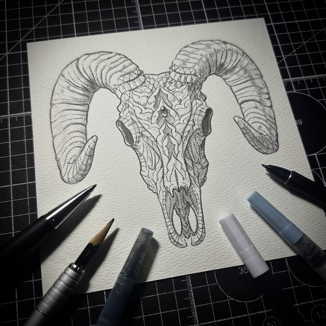 Ram Skull (Original Drawing)