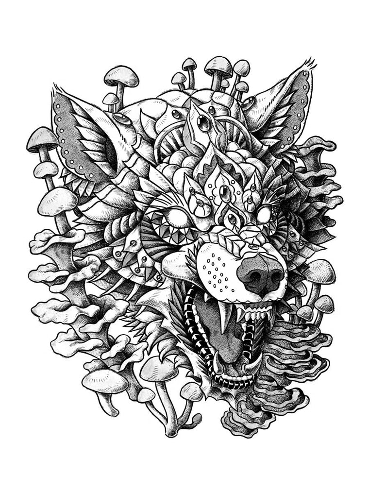 Mushroom Wolf Keyline Art Print (Edition of 3)