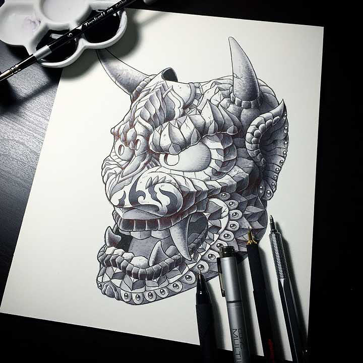 Japanese Demon Mask v1 (Original Artwork)